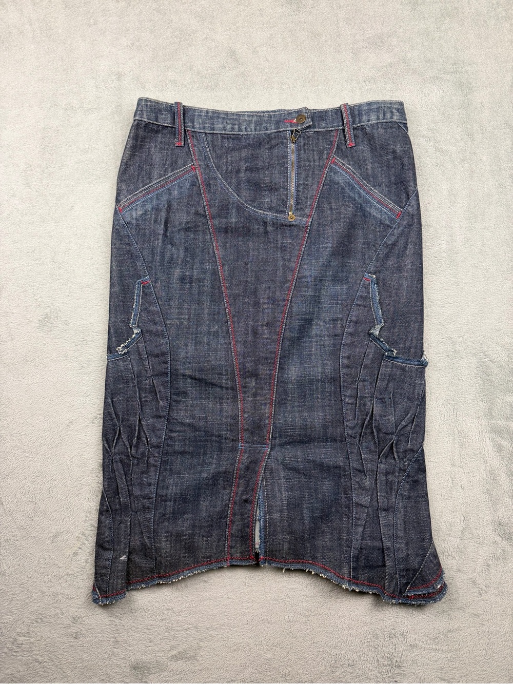Dark Indigo Denim Pencil Skirt with Contrast Stitching